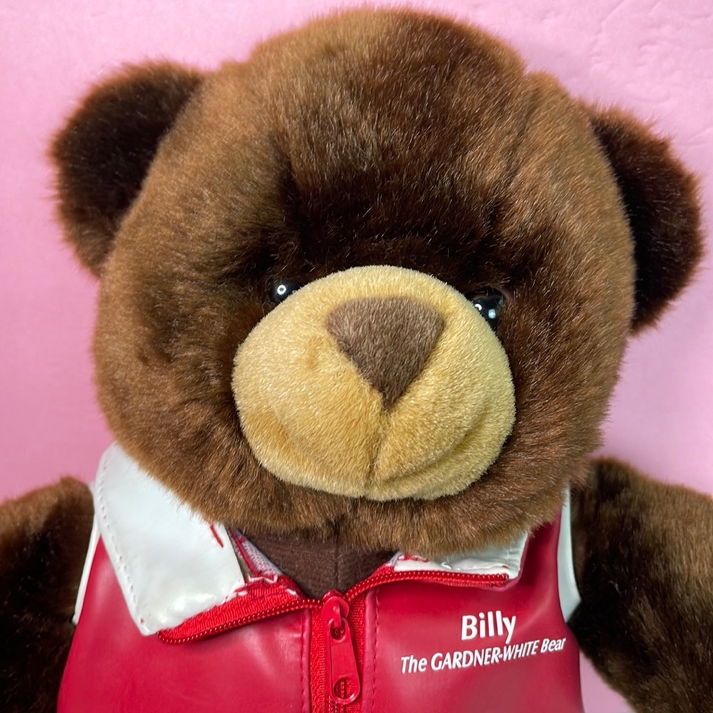 SKM 15” Plush Bear Billy Gardner White Advertising Stuffed Animal Red Vest